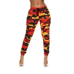 JEANS CG Collection Cargo High Waisted Jogger Skinny Drawstring Fire Camo